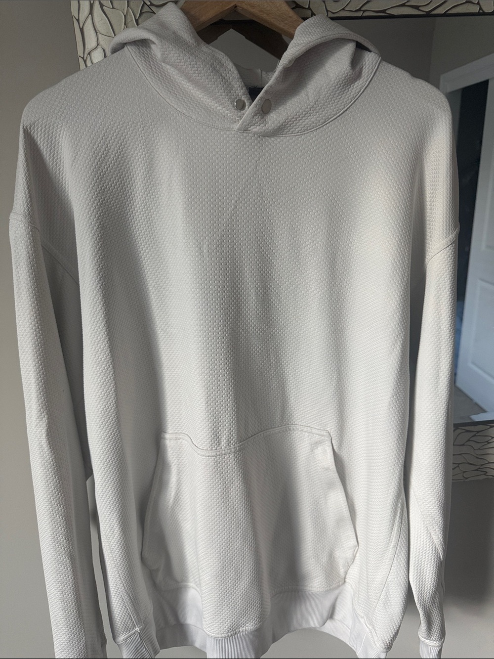 Lululemon at ease hoodie Men’s Heathered White opal XL Textured zipped pockets